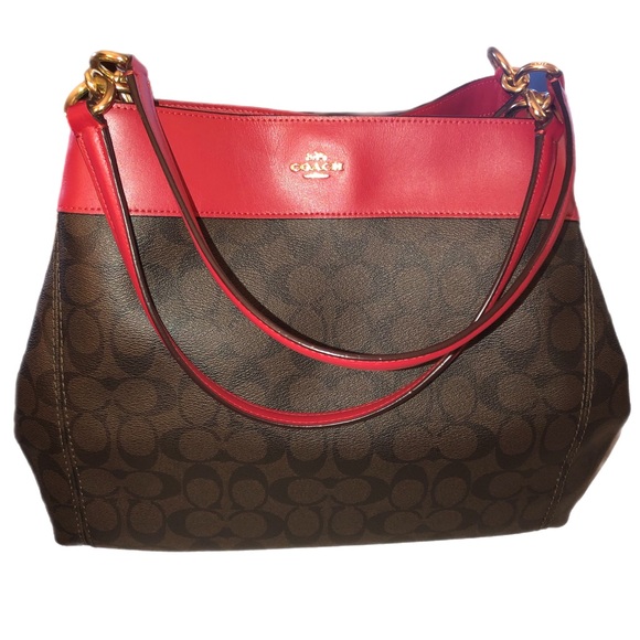 Coach Lexy Shoulder Bag Purse F27972 Signature Canvas Brown Leather Valentine - Picture 2 of 9
